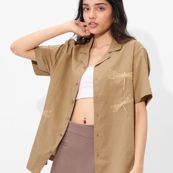 Dragonfly Embroidered Casual Shirt